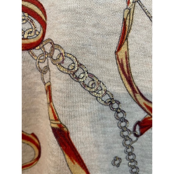 Cliche Equestrian Chain Belt Print Sweater Tan Size M Old Money Heritage Luxury - Picture 5 of 9